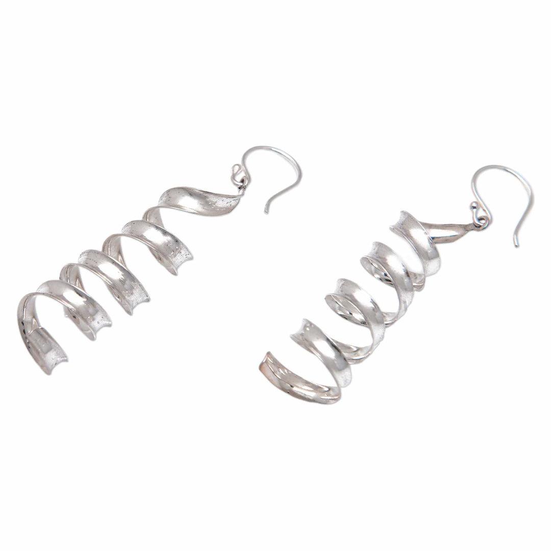 High Polished Serpentine Sterling Silver Dangle Earrings - Flowing Goddess