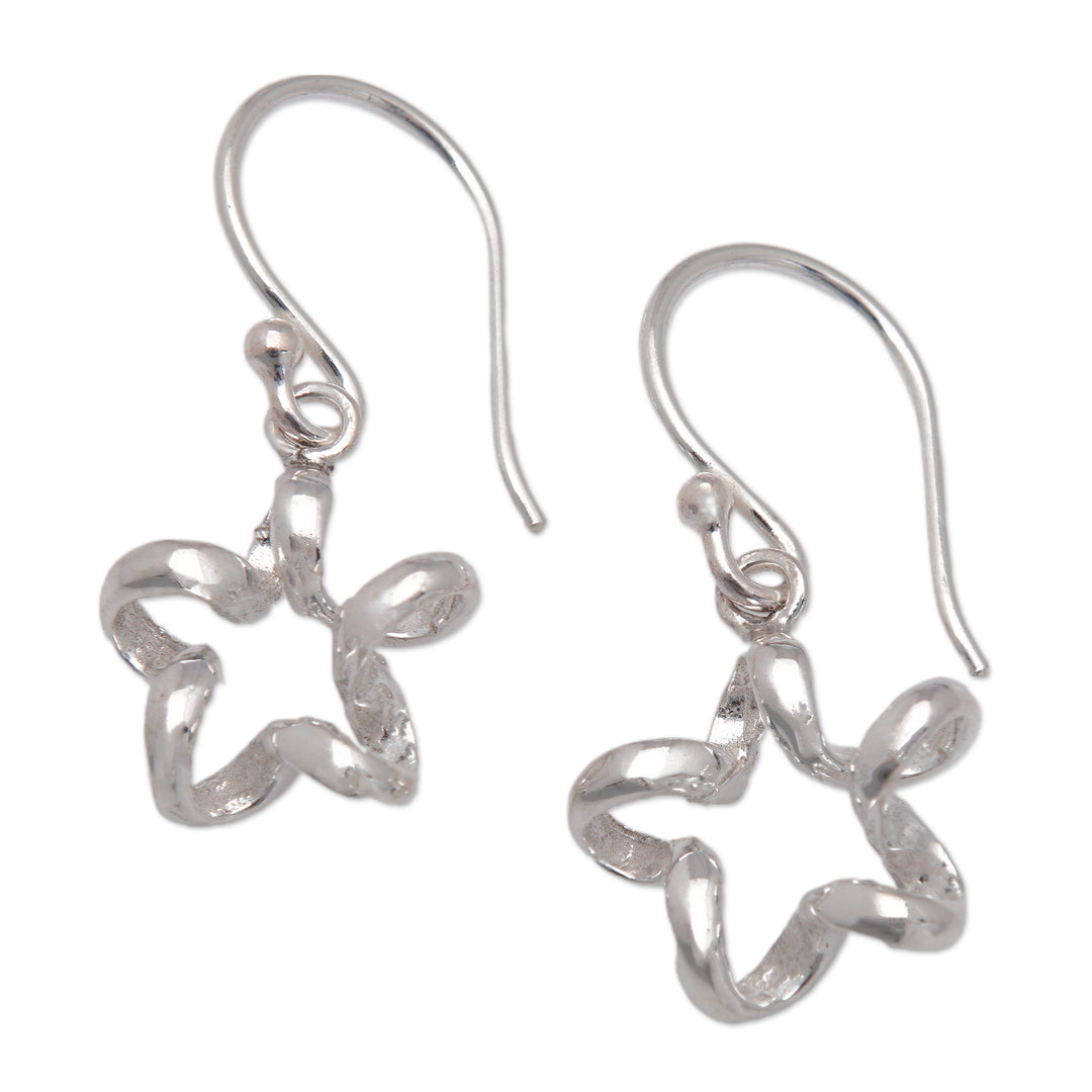High Polished Star-Shaped Sterling Silver Dangle Earrings - Ribbon Stars