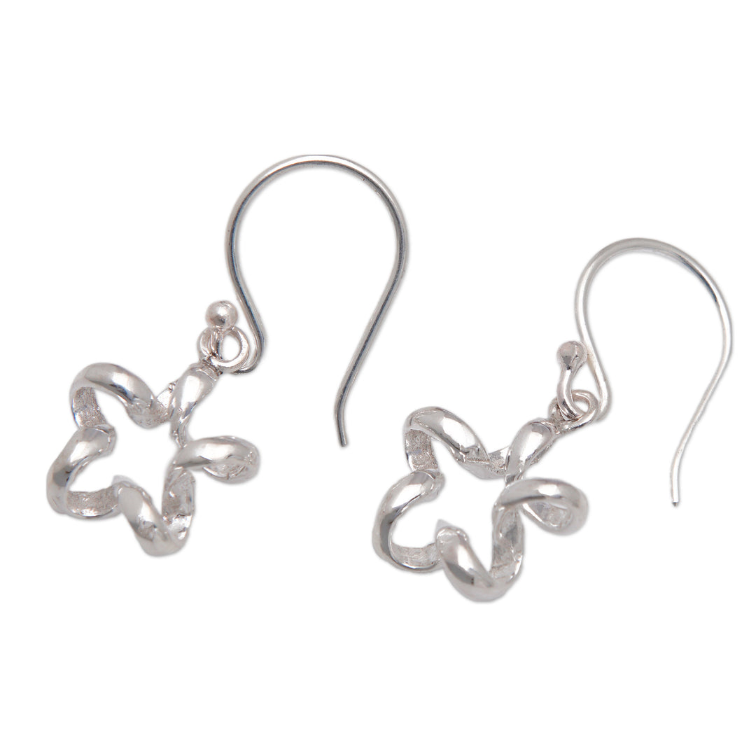 High Polished Star-Shaped Sterling Silver Dangle Earrings - Ribbon Stars
