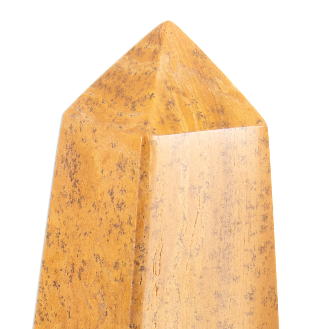 Pair of Yellow Jasper Obelisk Sculptures Handmade in Peru - Desert Sand