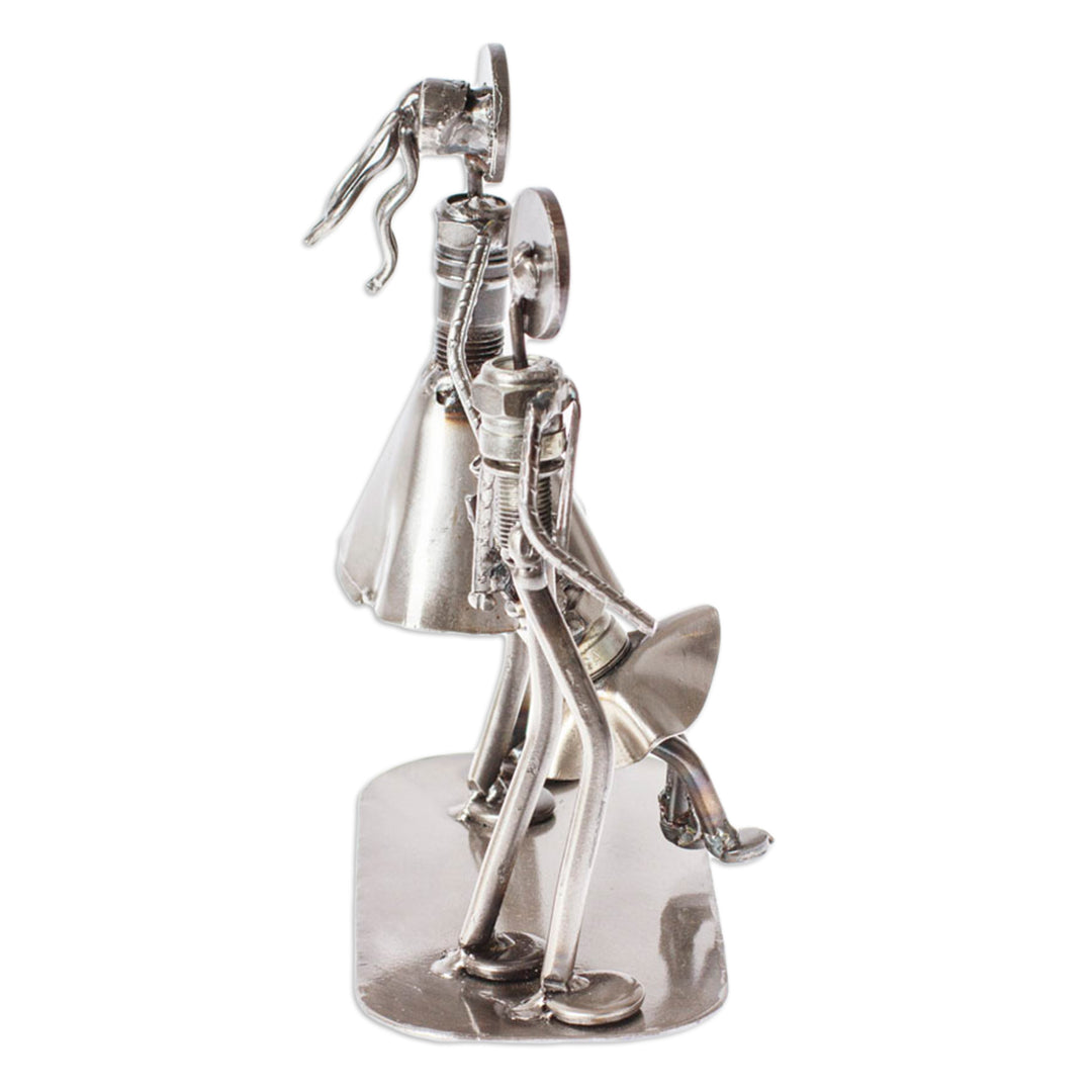 Handcrafted Recycled Auto Part Statuette of Family of Three - Family of Three