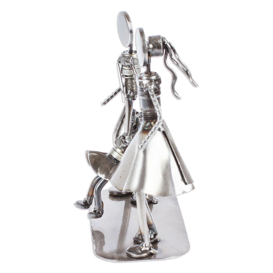 Handcrafted Recycled Auto Part Statuette of Family of Three - Family of Three