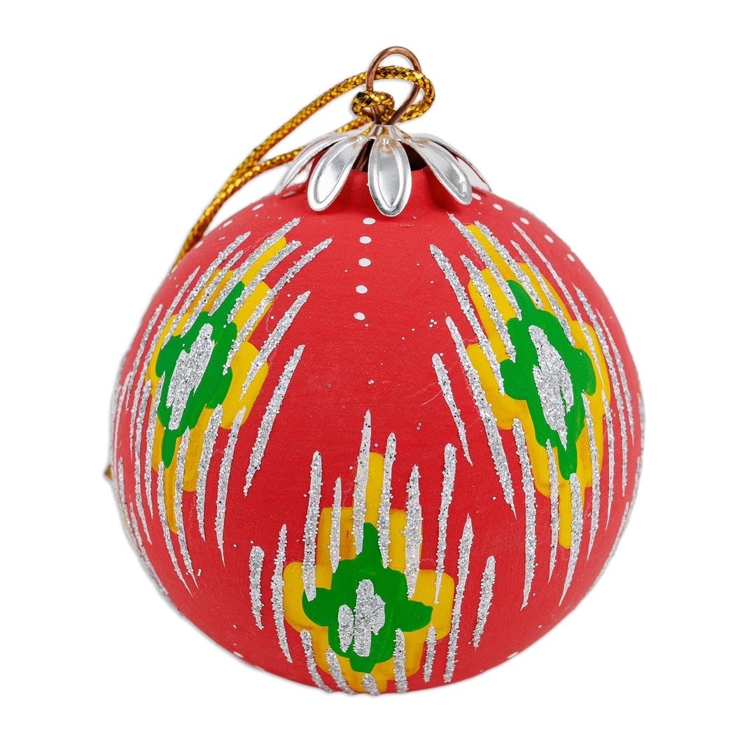 Hand-Painted Traditional Round Red Ceramic Ornament - Red Folktales