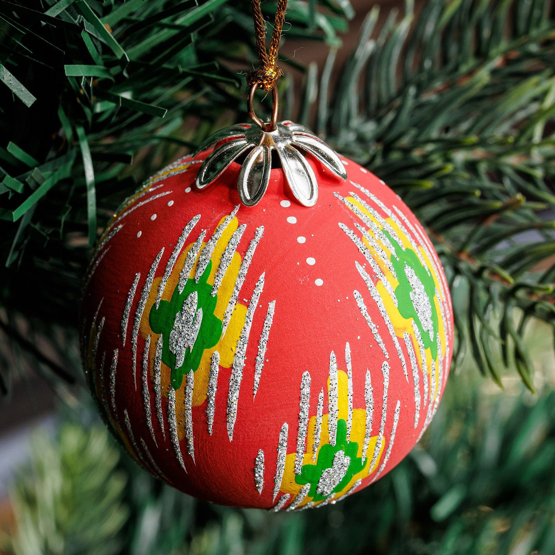 Hand-Painted Traditional Round Red Ceramic Ornament - Red Folktales
