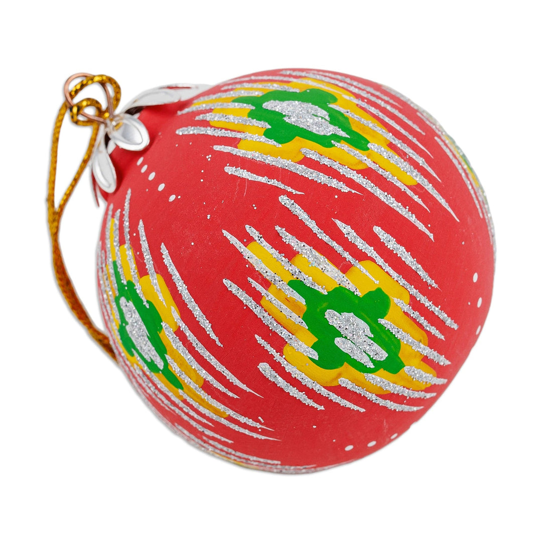 Hand-Painted Traditional Round Red Ceramic Ornament - Red Folktales