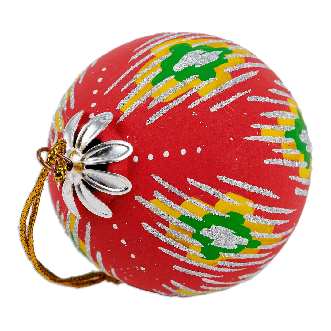 Hand-Painted Traditional Round Red Ceramic Ornament - Red Folktales
