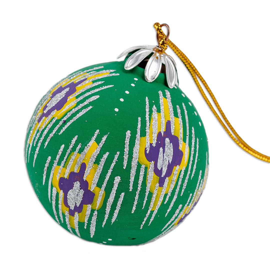 Hand-Painted Traditional Round Green Ceramic Ornament - Green Folktales