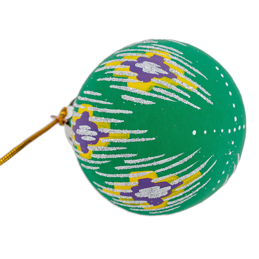 Hand-Painted Traditional Round Green Ceramic Ornament - Green Folktales