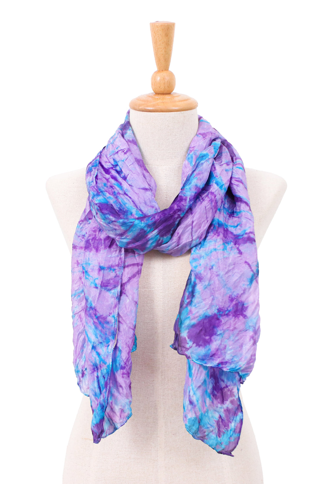 Tie-Dyed Iris and Teal Silk Scarf Handcrafted in Thailand - Iris Emotions