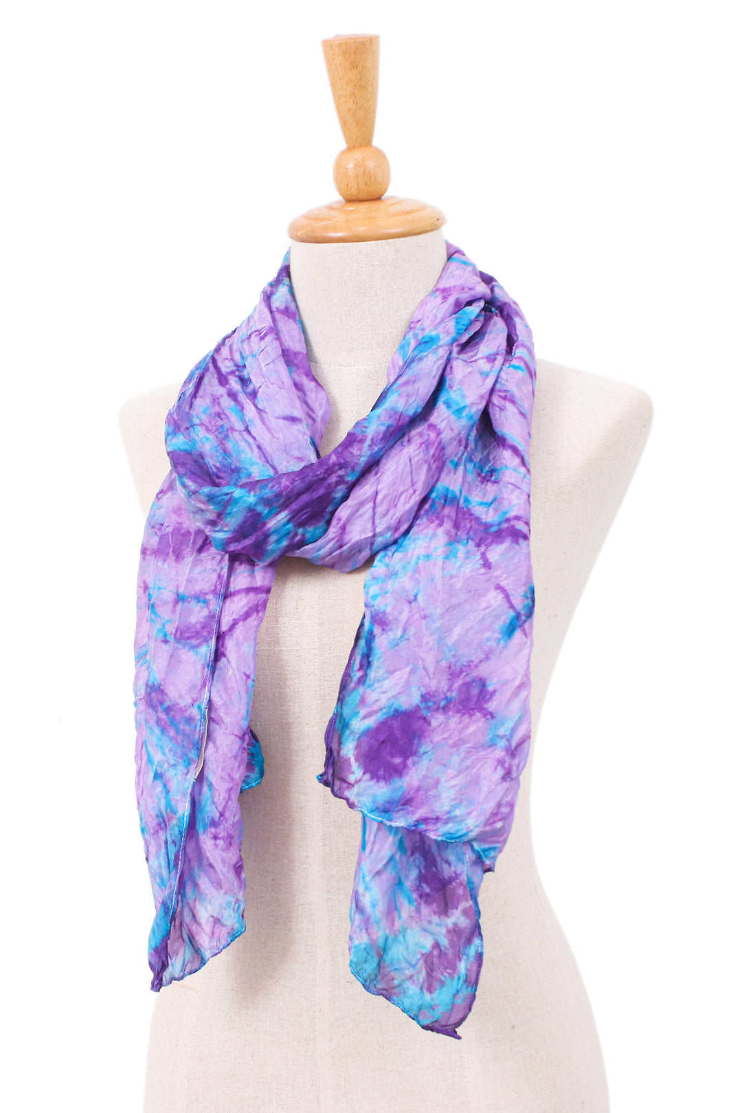 Tie-Dyed Iris and Teal Silk Scarf Handcrafted in Thailand - Iris Emotions