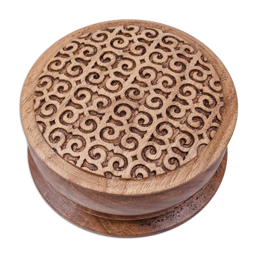 Traditional Hand-Carved Patterned Walnut Wood Jewelry Box - Palace Homage