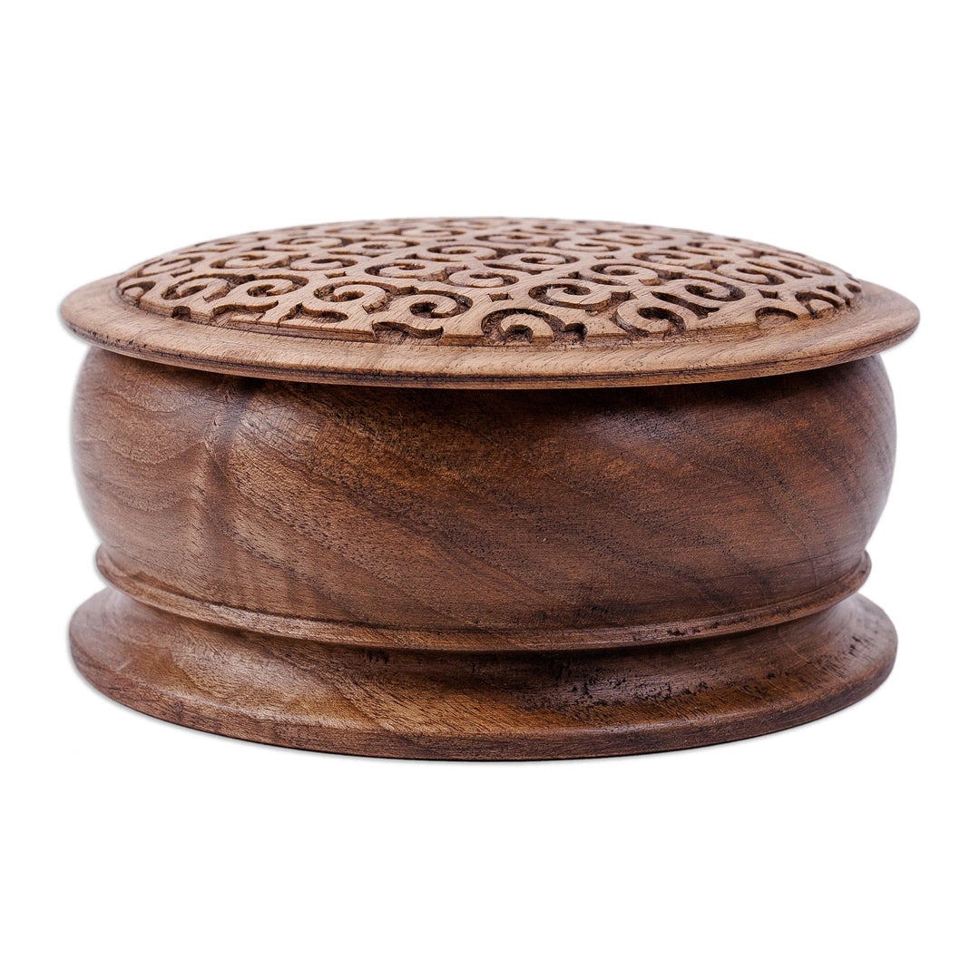 Traditional Hand-Carved Patterned Walnut Wood Jewelry Box - Palace Homage