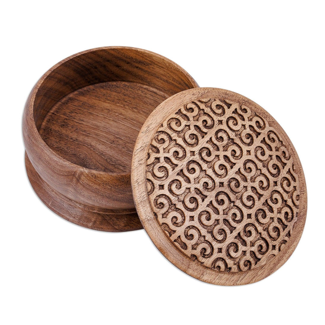 Traditional Hand-Carved Patterned Walnut Wood Jewelry Box - Palace Homage