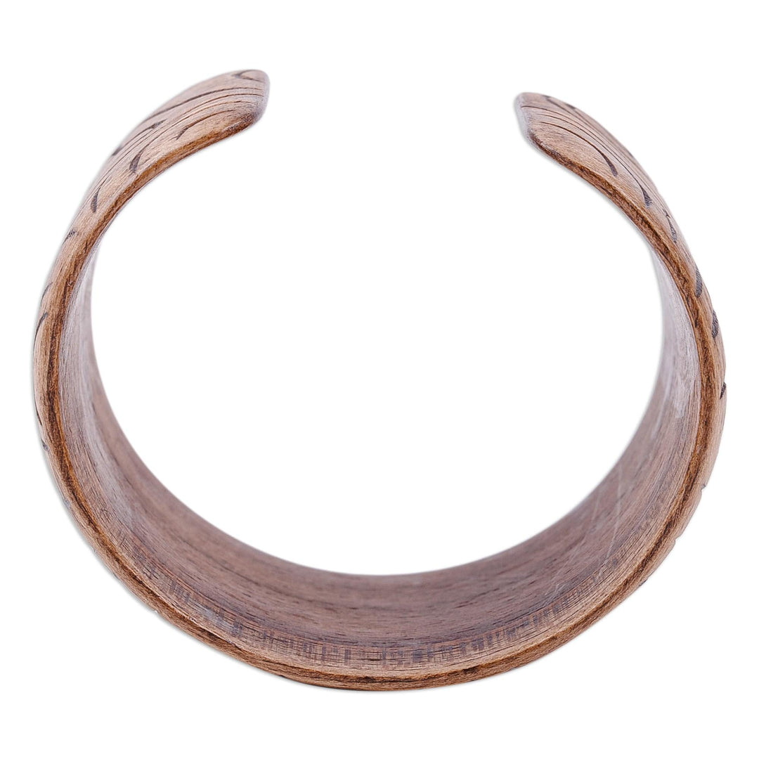 Vine-Patterned Walnut Wood Cuff Bracelet from Kazakhstan - Palace Mark