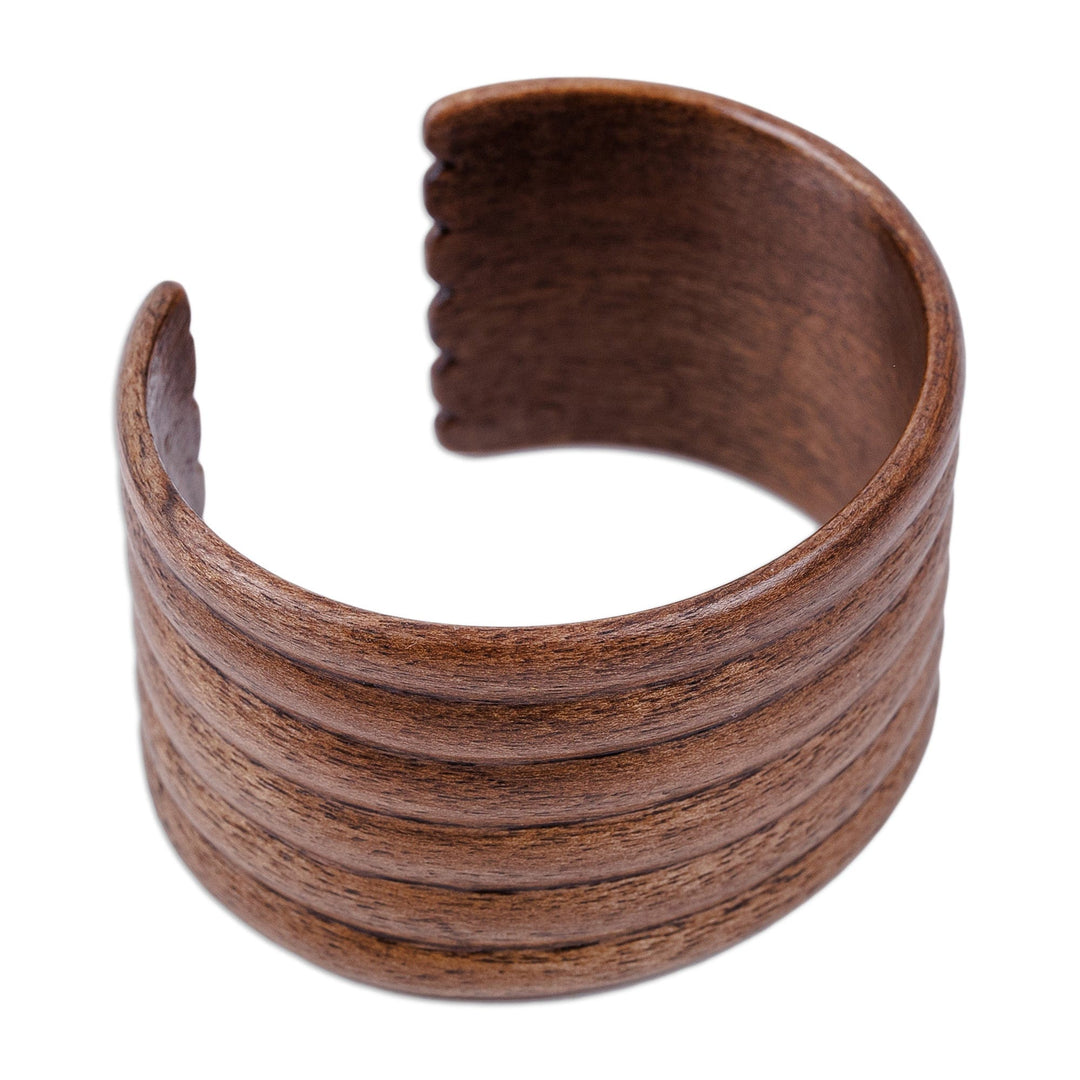 Handmade Striped Walnut Wood Cuff Bracelet from Kazakhstan - Sylvan Mark