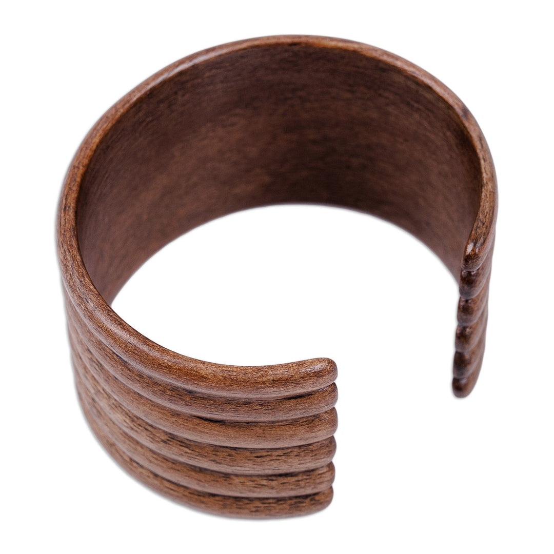 Handmade Striped Walnut Wood Cuff Bracelet from Kazakhstan - Sylvan Mark