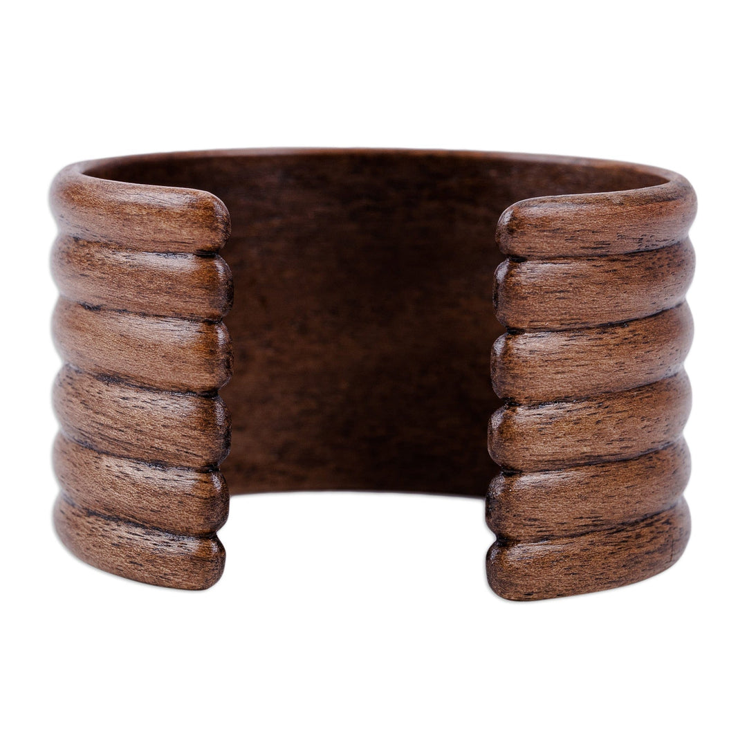 Handmade Striped Walnut Wood Cuff Bracelet from Kazakhstan - Sylvan Mark