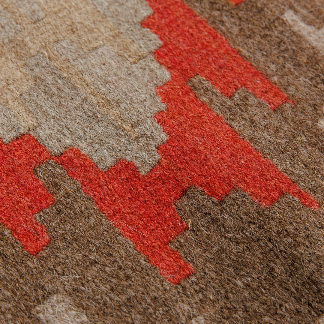 Geometric Brown and Red Fringed Wool Area Rug (2x4) - Oasis Energy