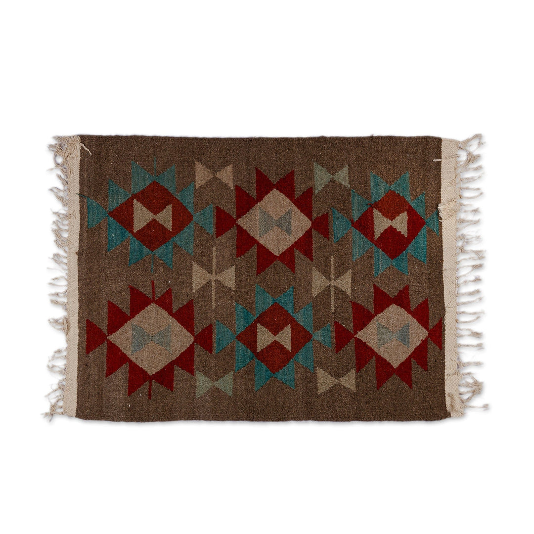 Handwoven Geometric Patterned Wool Area Rug (2.5x3.5) - Oasis Geometry