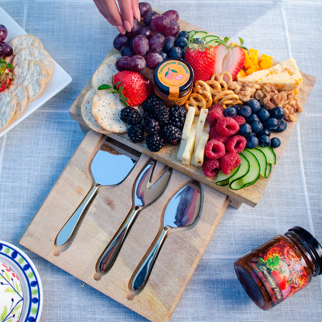 Wooden Charcuterie Board with Stainless Steel Cheese Knives - Charcuterie Cravings