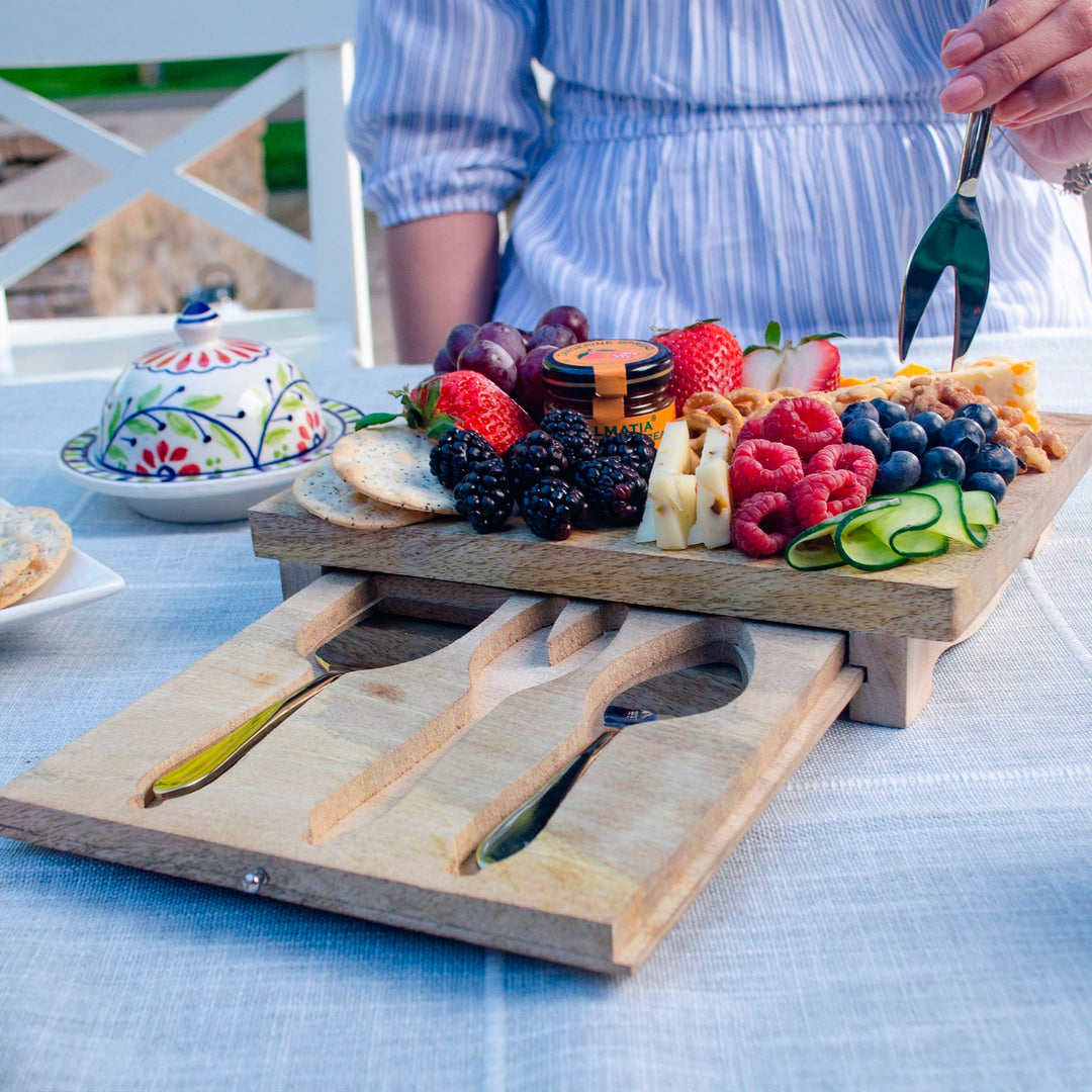 Wooden Charcuterie Board with Stainless Steel Cheese Knives - Charcuterie Cravings