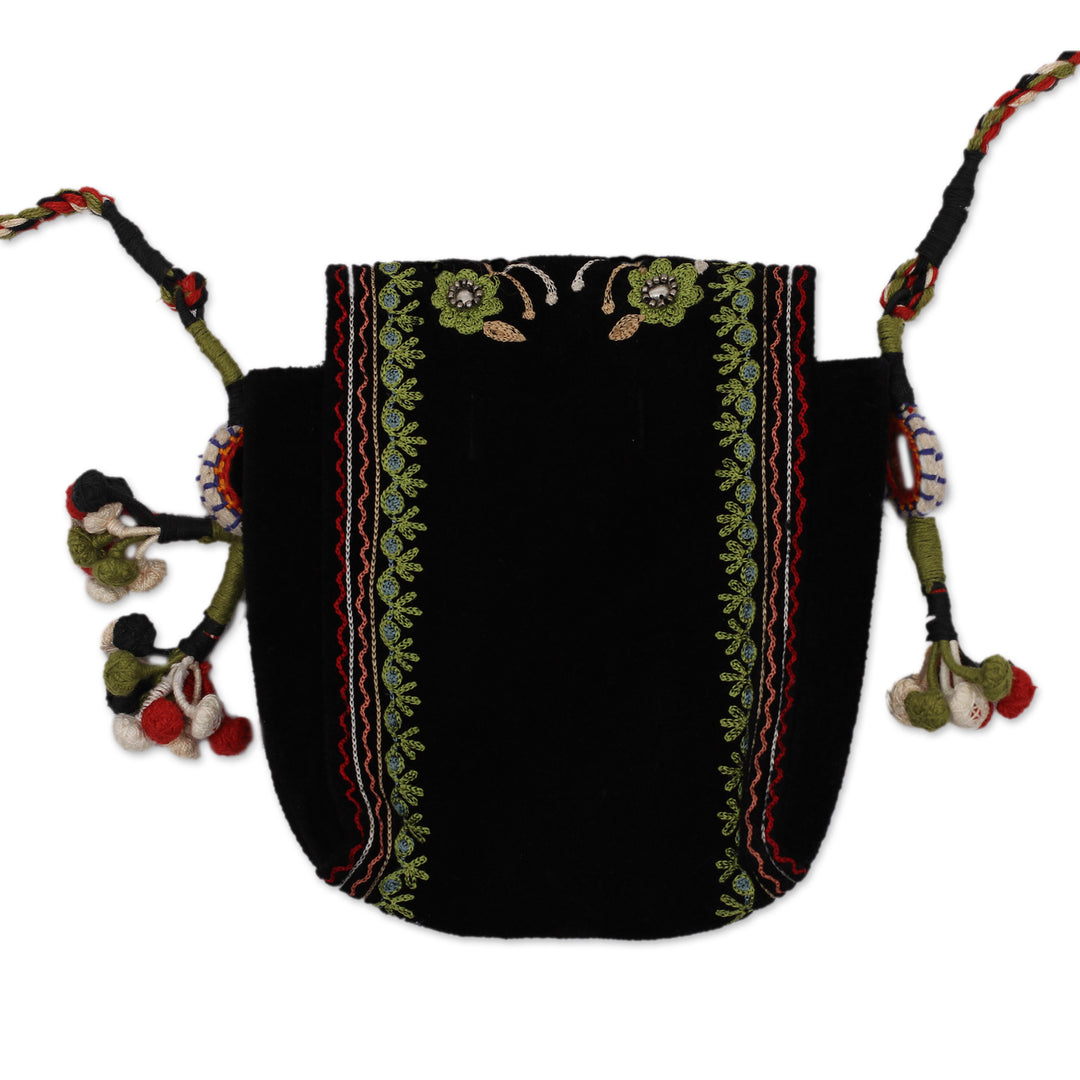 Floral Embroidered Sling in a Black Hue with Mirror Accents - Dream Chaser