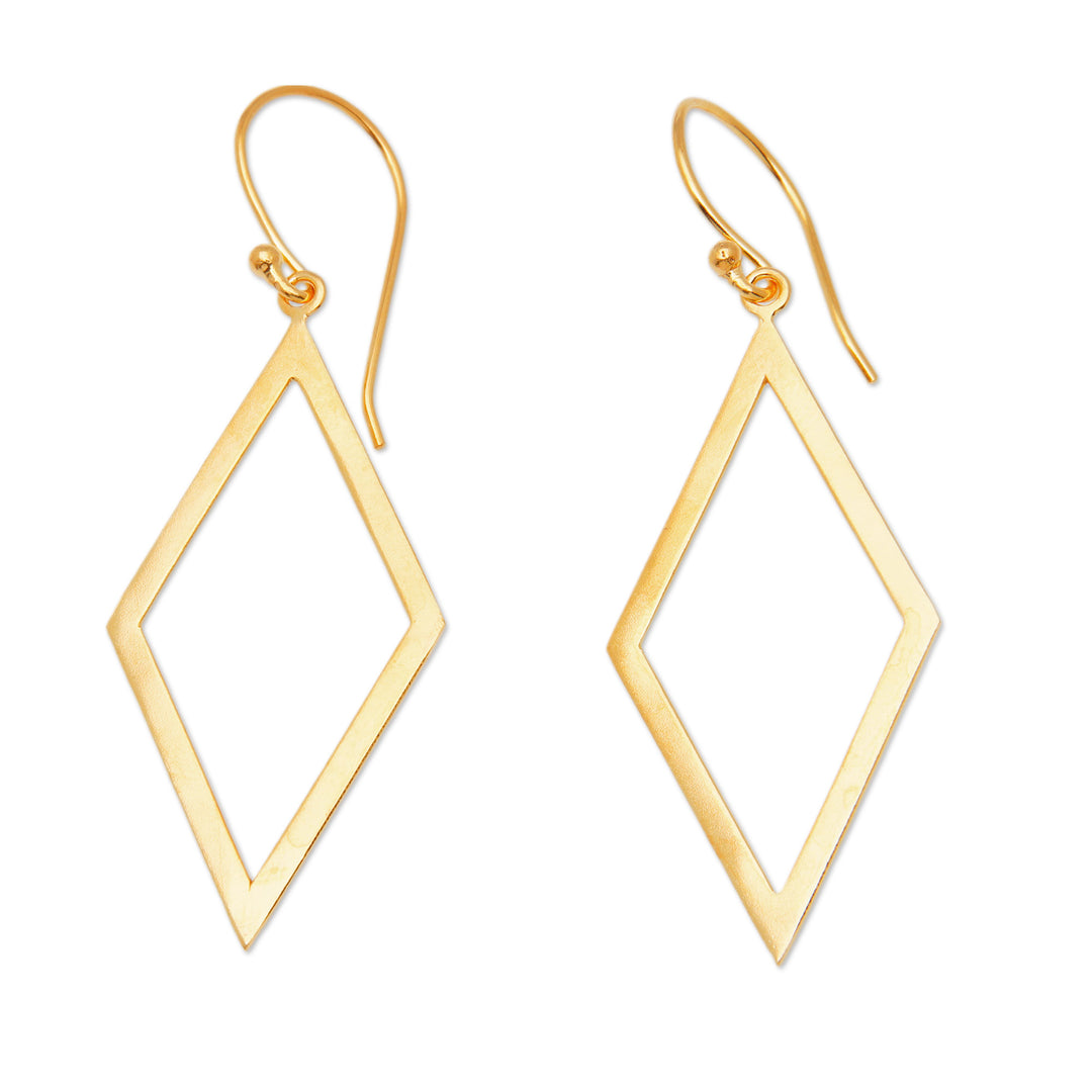 Kite-Shaped 18k Gold-Plated Brass Dangle Earrings from Bali - Kite Fest