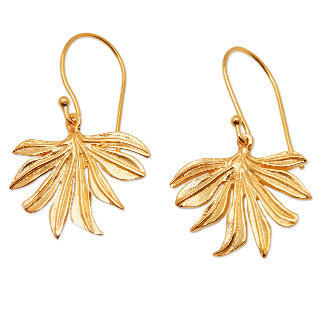 Palm Leaf-Shaped 18k Gold-Plated Brass Dangle Earrings - Palms & Victory