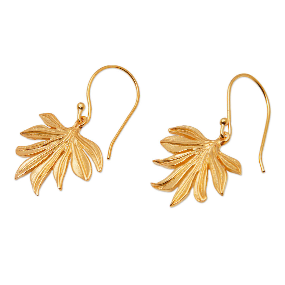 Palm Leaf-Shaped 18k Gold-Plated Brass Dangle Earrings - Palms & Victory