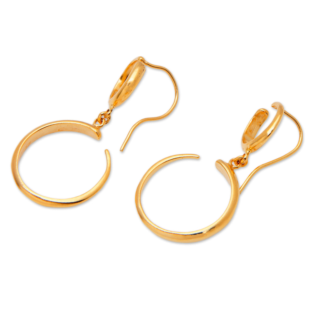 Modern 18k Gold-Plated Brass Dangle Earrings with Hoops - Radiant Full Moon