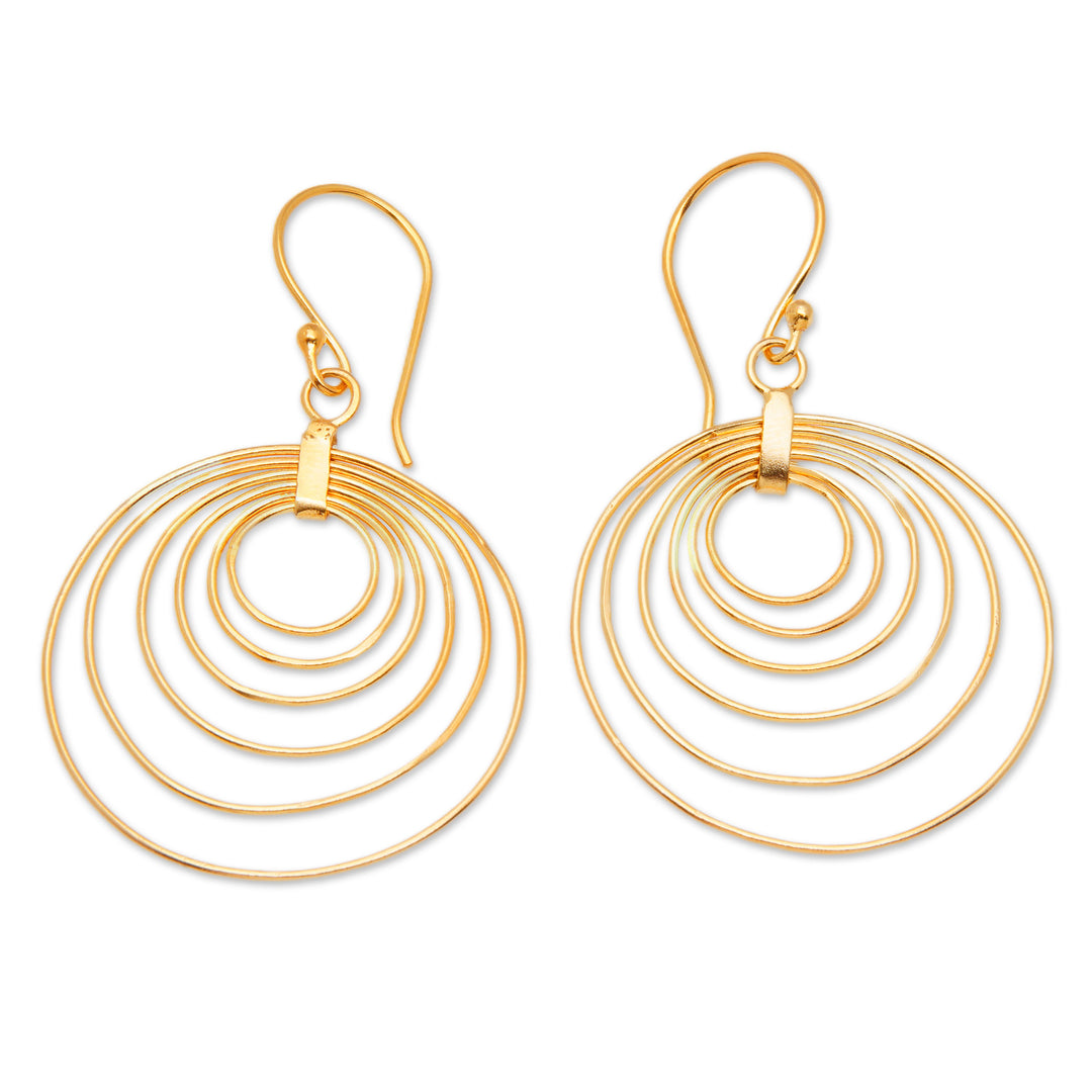 Abstract Round 18k Gold-Plated Brass Dangle Earrings - Triumphant Orbits