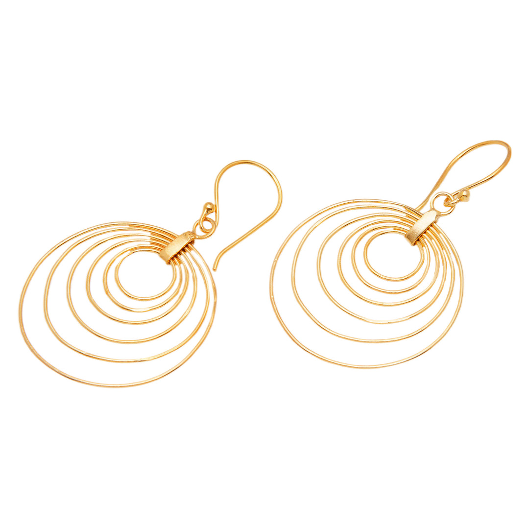 Abstract Round 18k Gold-Plated Brass Dangle Earrings - Triumphant Orbits