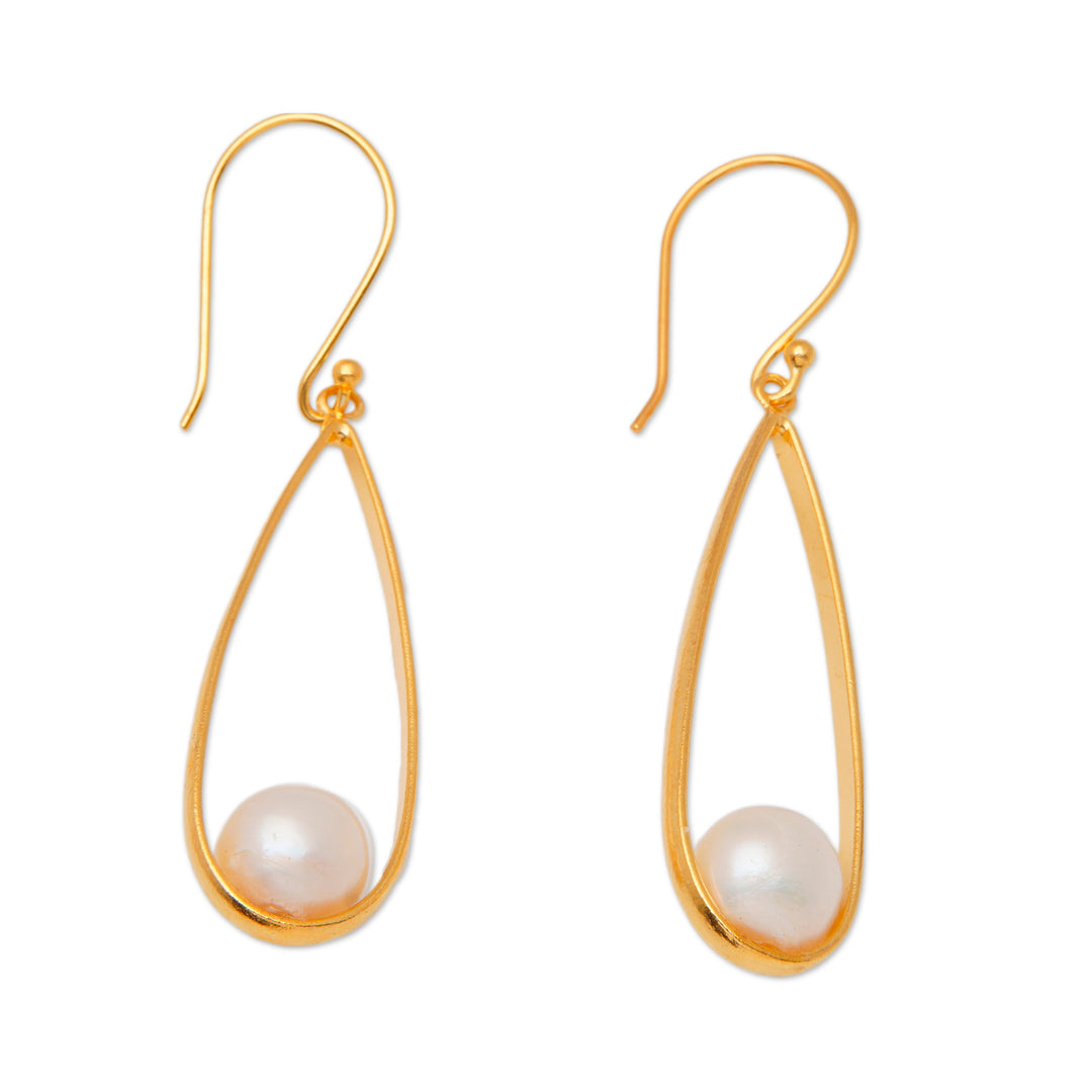 Modern Oval Gold-Plated Brass Cultured Pearl Dangle Earrings - Trendy Flair