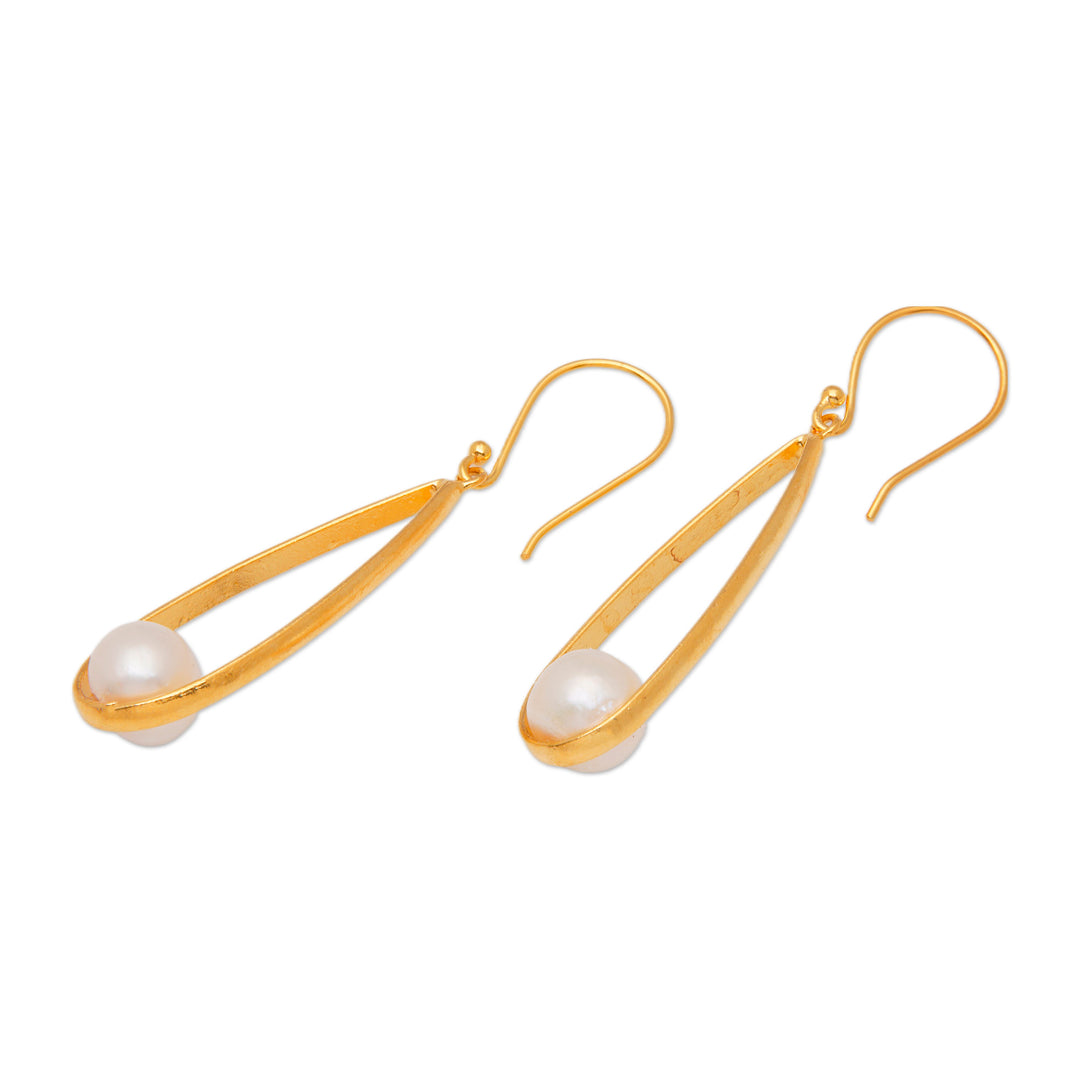 Modern Oval Gold-Plated Brass Cultured Pearl Dangle Earrings - Trendy Flair