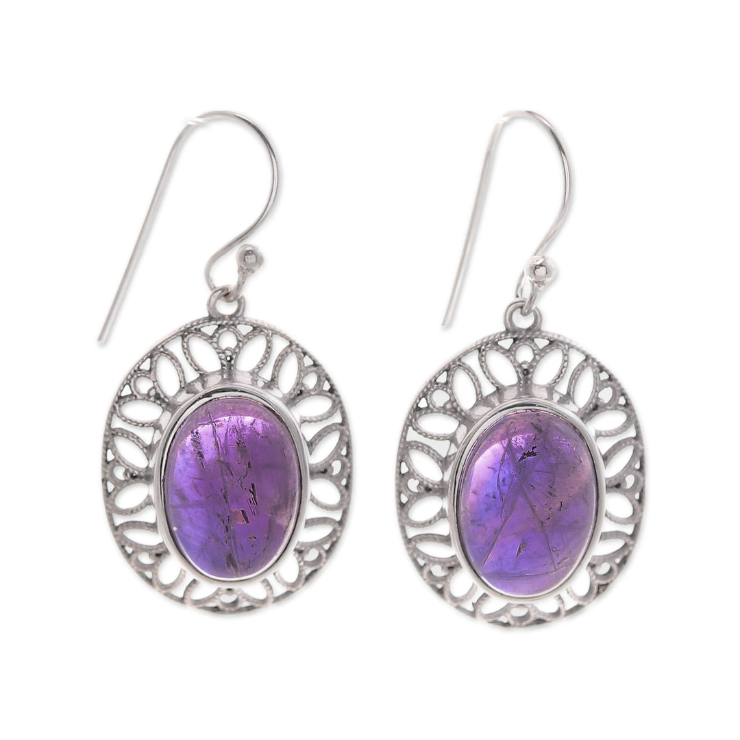 High Polished Floral Natural Amethyst Dangle Earrings - Wise Lotus
