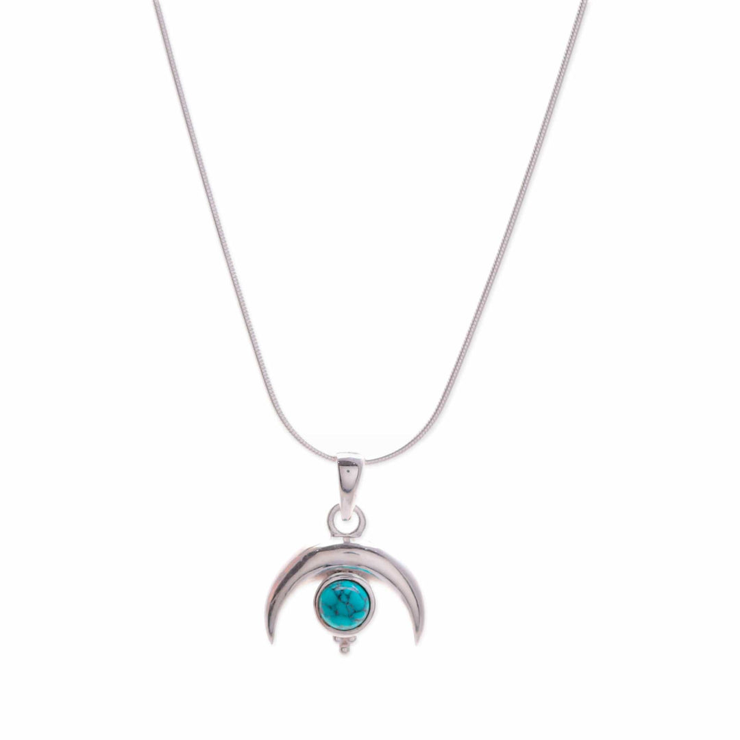 Moon-Shaped Reconstituted Turquoise Pendant Necklace - Moon on The Lagoon