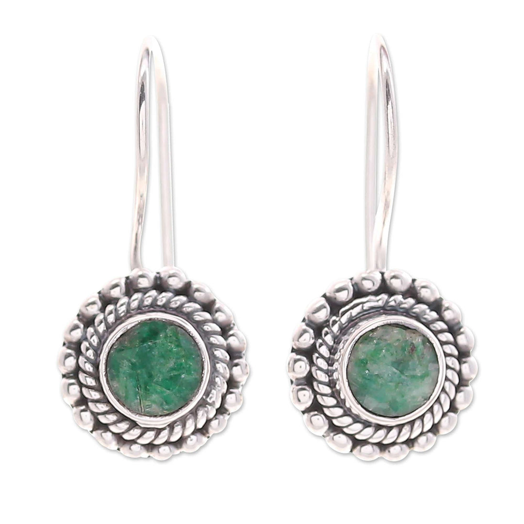 Polished Round One-Carat Green Sillimanite Drop Earrings - Blooming Green