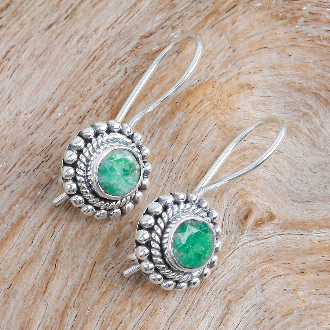 Polished Round One-Carat Green Sillimanite Drop Earrings - Blooming Green