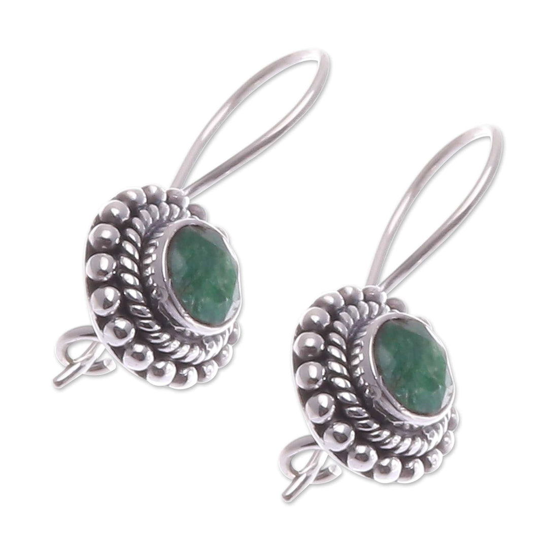Polished Round One-Carat Green Sillimanite Drop Earrings - Blooming Green