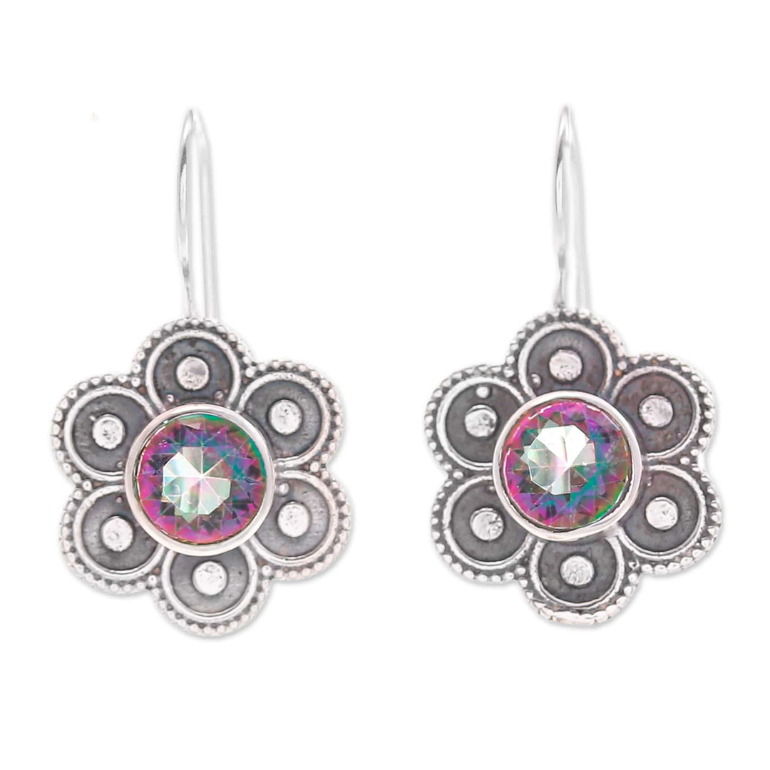 Polished Flower-Shaped Mystic Topaz Drop Earrings - Mystic Bloom
