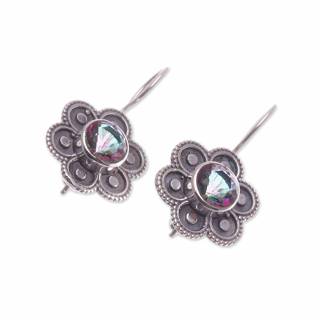 Polished Flower-Shaped Mystic Topaz Drop Earrings - Mystic Bloom