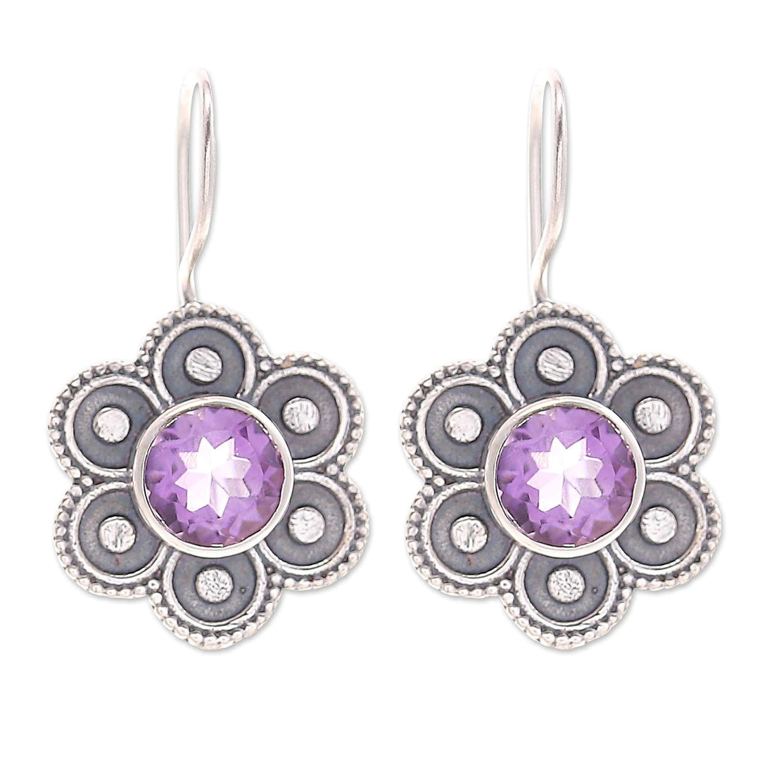 Polished Flower-Shaped Amethyst Drop Earrings - Wise Bloom