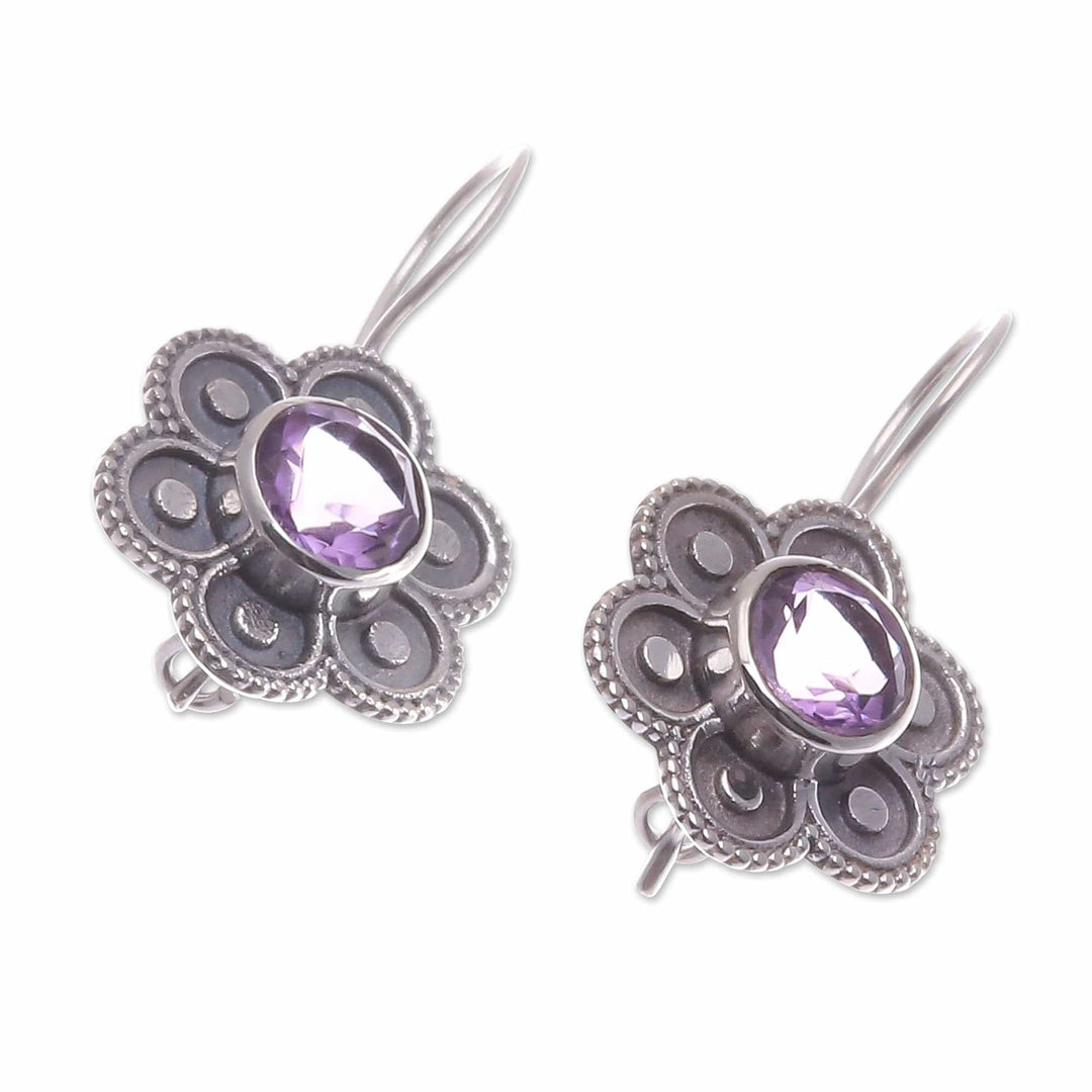 Polished Flower-Shaped Amethyst Drop Earrings - Wise Bloom