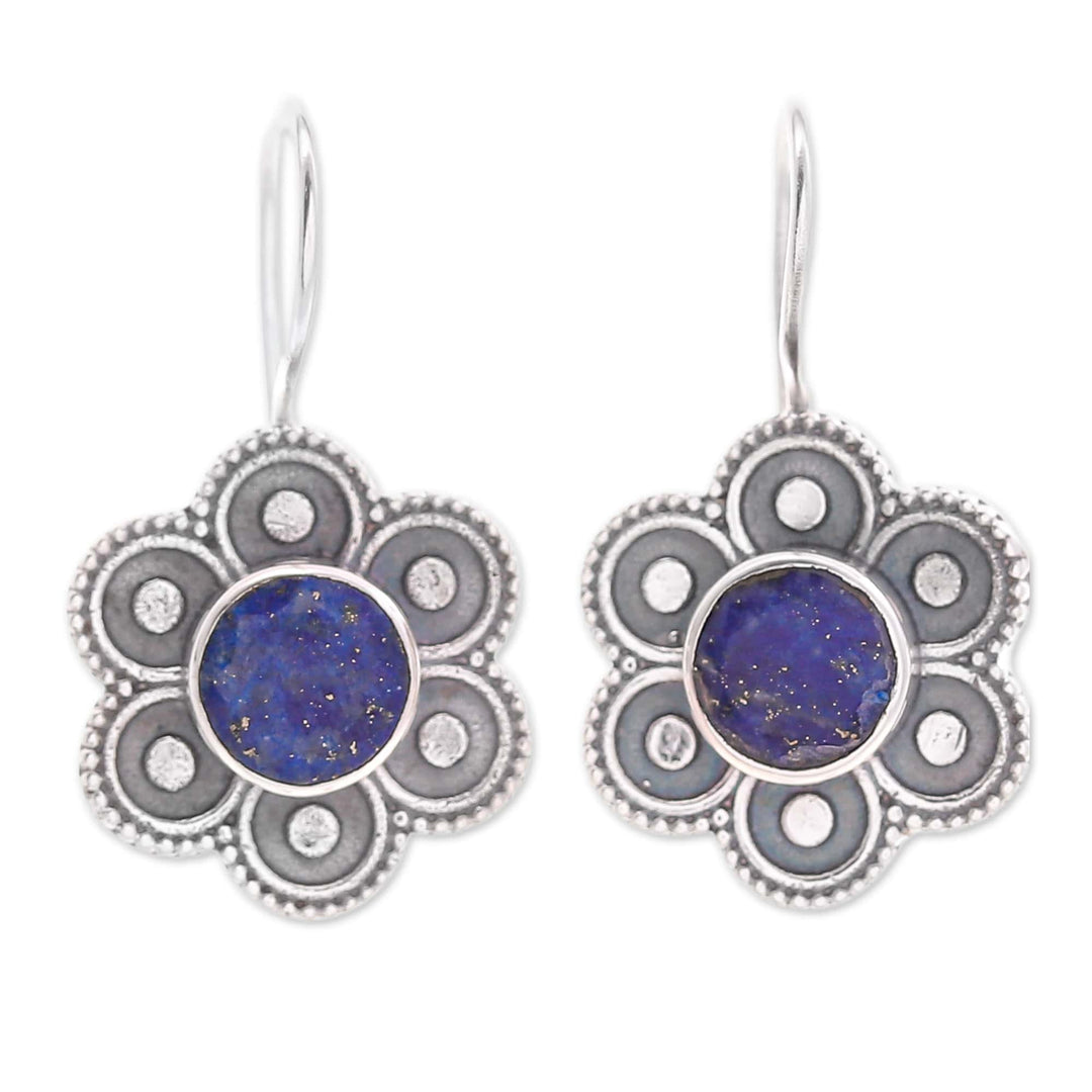 Polished Flower-Shaped Lapis Lazuli Drop Earrings - Intellect Bloom