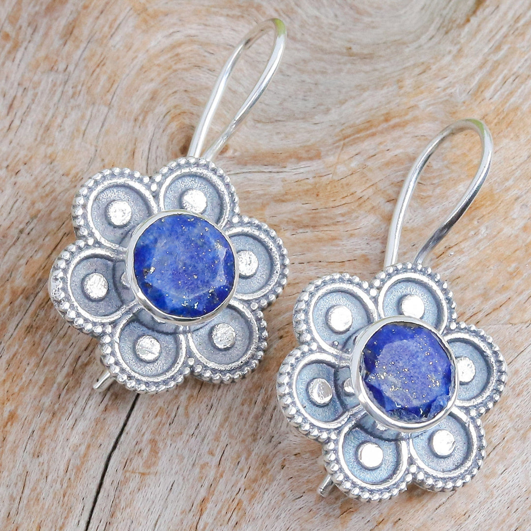 Polished Flower-Shaped Lapis Lazuli Drop Earrings - Intellect Bloom
