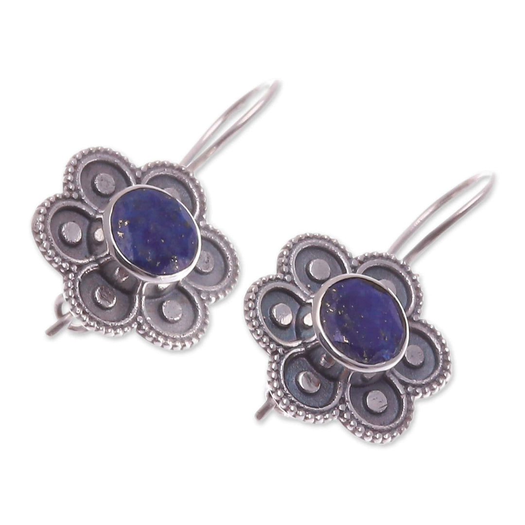 Polished Flower-Shaped Lapis Lazuli Drop Earrings - Intellect Bloom