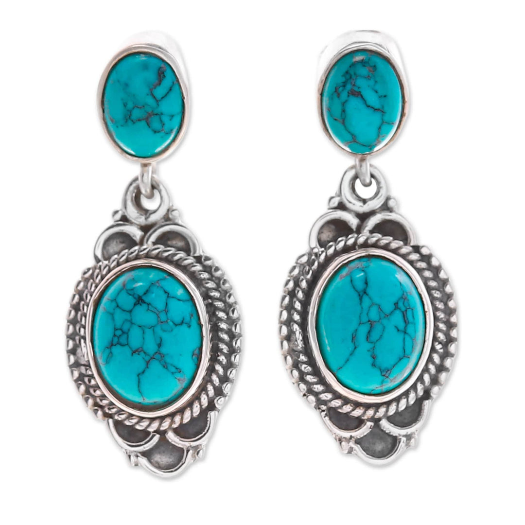 Polished Classic Reconstituted Turquoise Dangle Earrings - Antique Lagoon