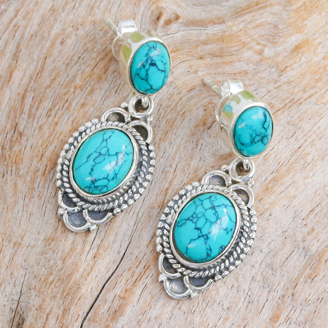 Polished Classic Reconstituted Turquoise Dangle Earrings - Antique Lagoon