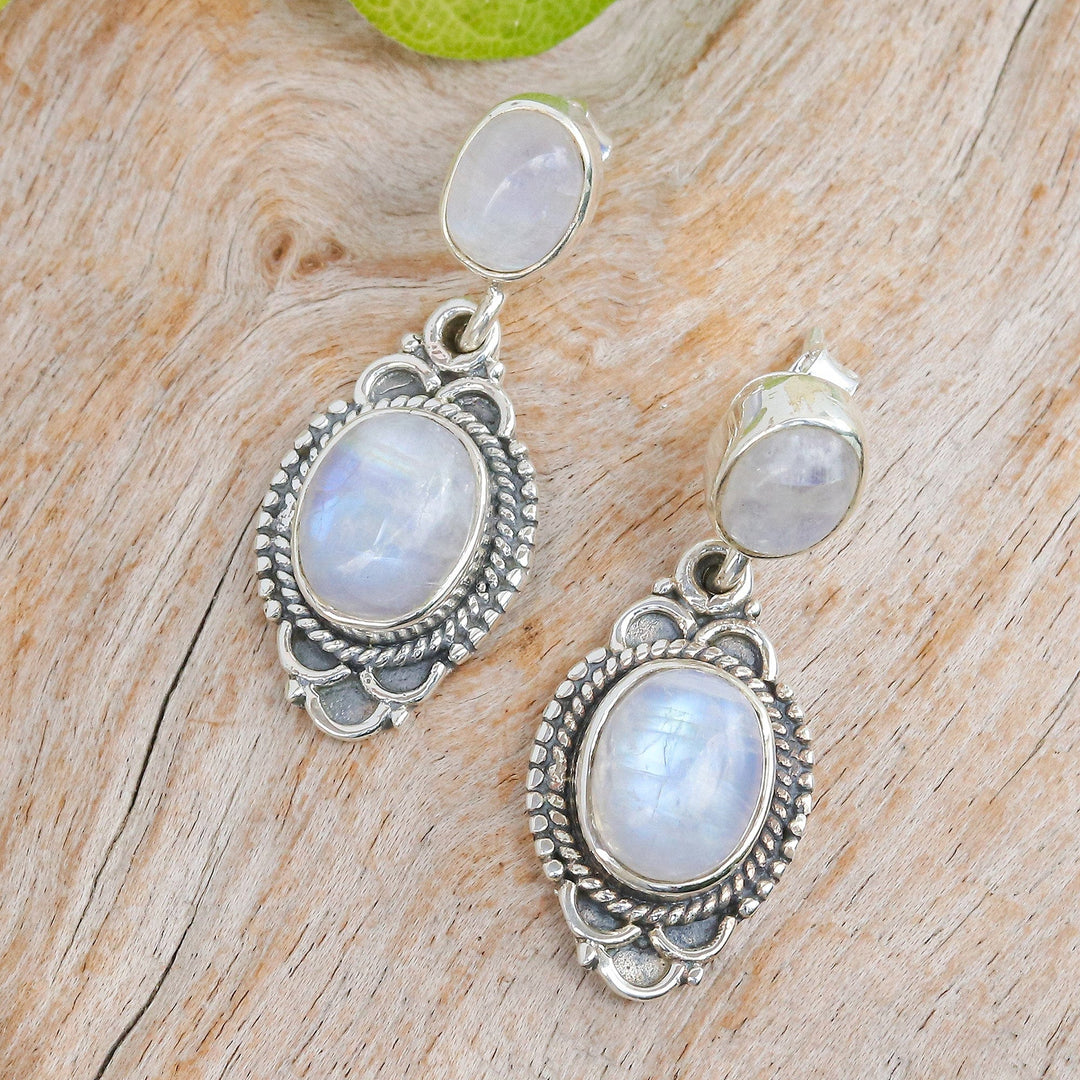 Polished Classic Rainbow Moonstone Dangle Earrings - Antique Elysium