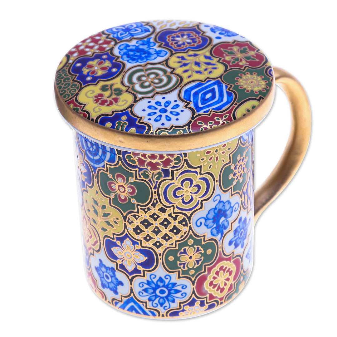 Gilded Blue Benjarong Porcelain Lidded Mug from Thailand - Thai Dream